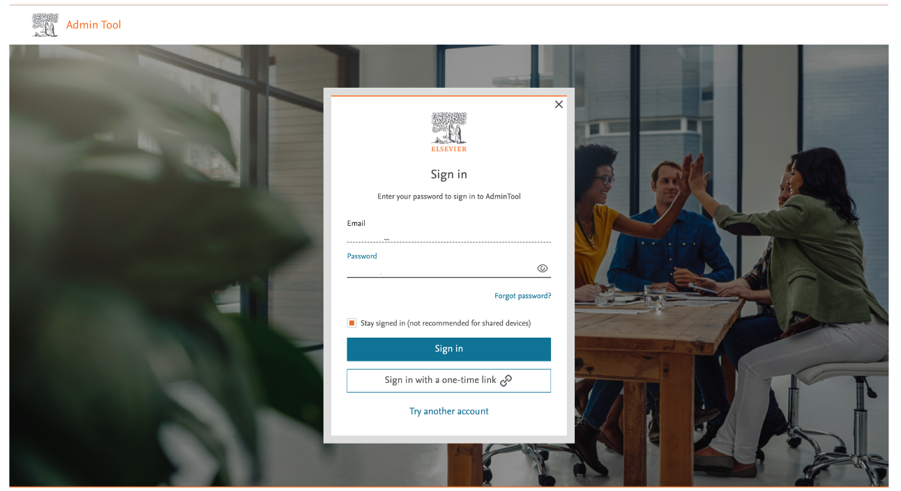 Admin Tool sign in page