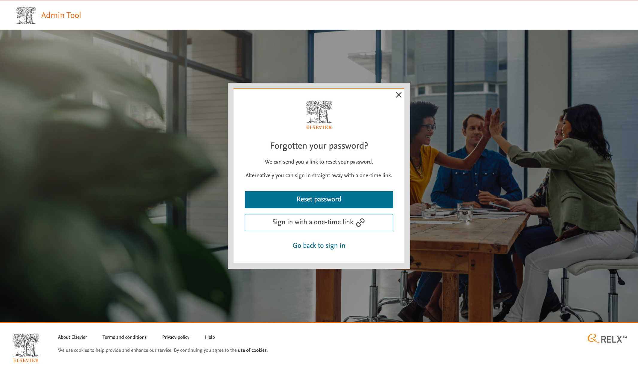 Admin Tool forgotten password page