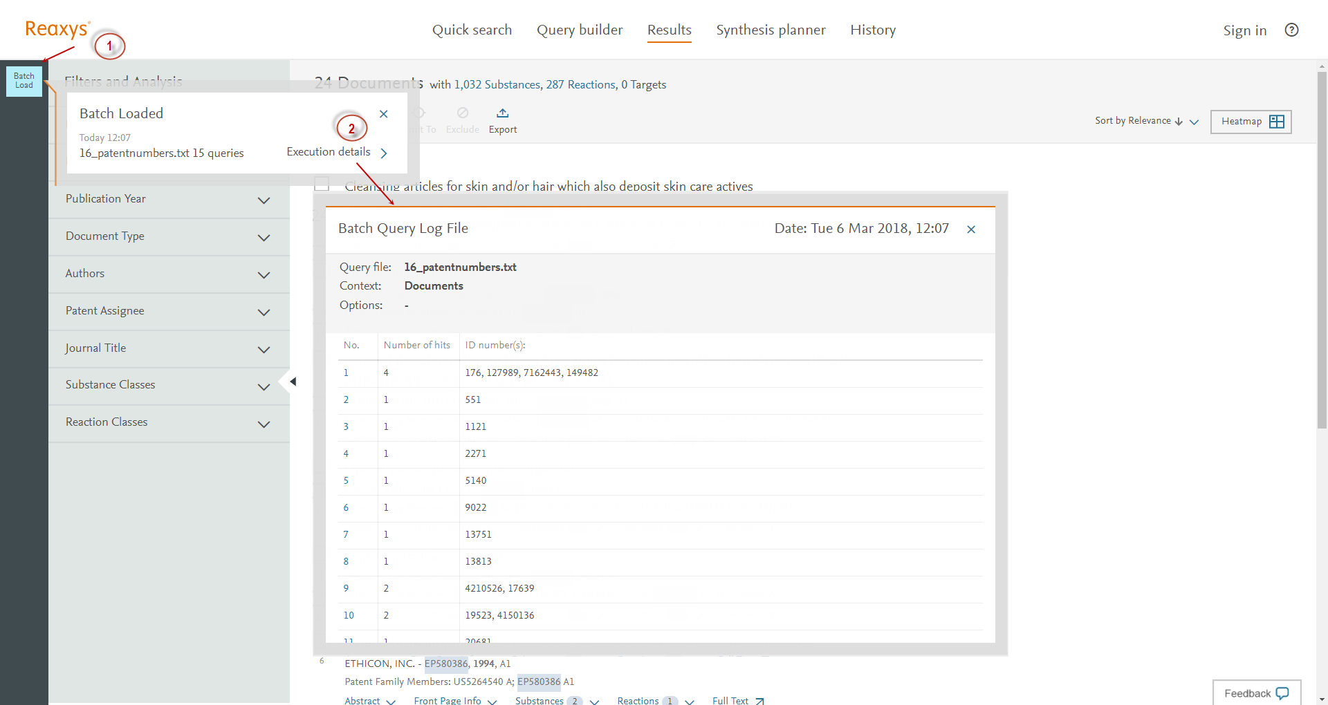 Screenshot of the Batch query popup