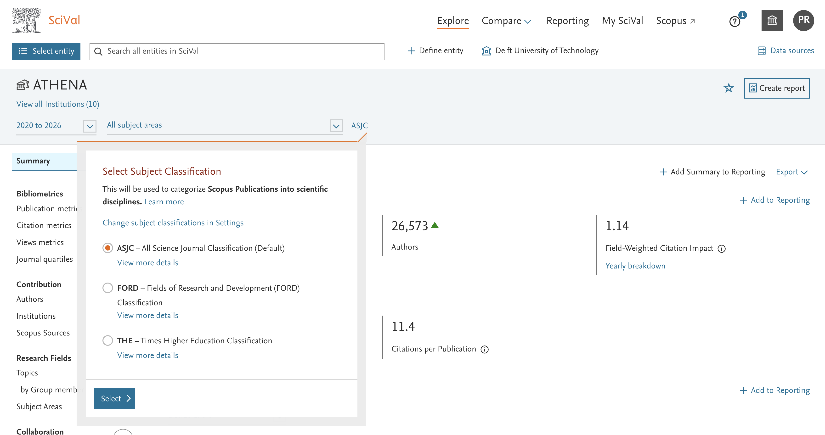 screenshot selecting subject classification