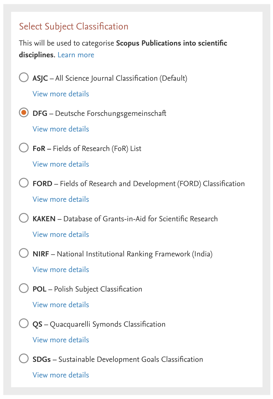 screenshot selecting subject classification