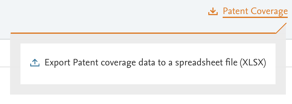 screenshot of the Patent Coverage Link export option