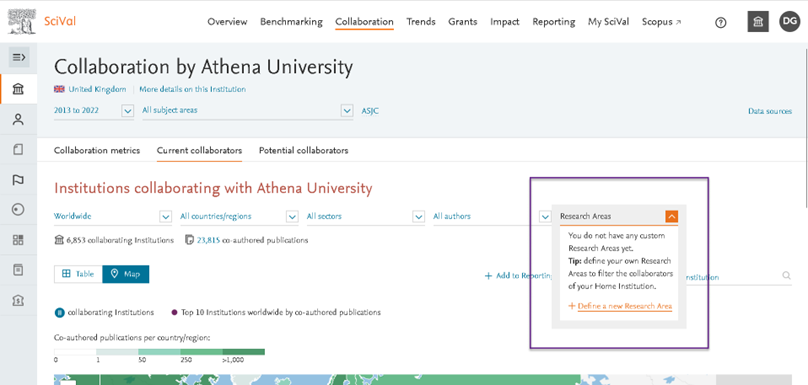 Research Area filter option in the Collaboration module.