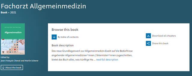 Screenshot of a book in German language with the image of the book cover including book title and subtitle, book description, section titles, and chapter titles
