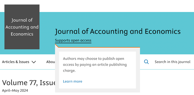 Screenshot of a journal page with the image of the pop-up window that shows additional information and a link to Learn More
