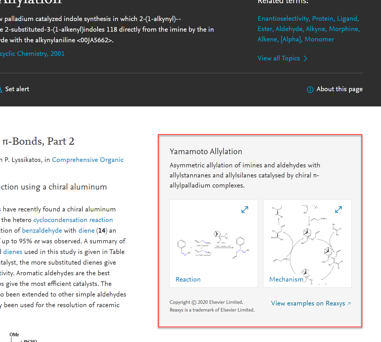 Screenshot Reaxys Chemical reactions diagram on Topics page