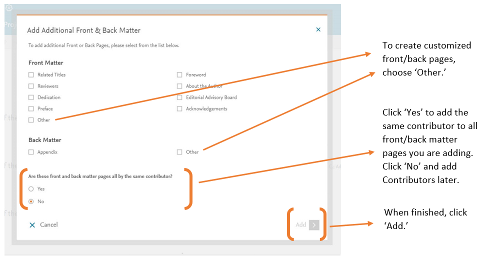 How do I add front/back matter to my project? - Journal Article ...